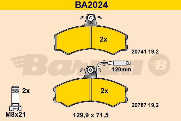 BARUM Комплект тормозных колодок, дисковый тормоз BA2024