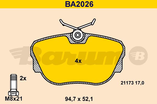 BARUM Комплект тормозных колодок, дисковый тормоз BA2026