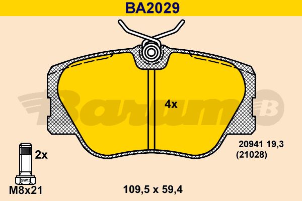 BARUM Комплект тормозных колодок, дисковый тормоз BA2029