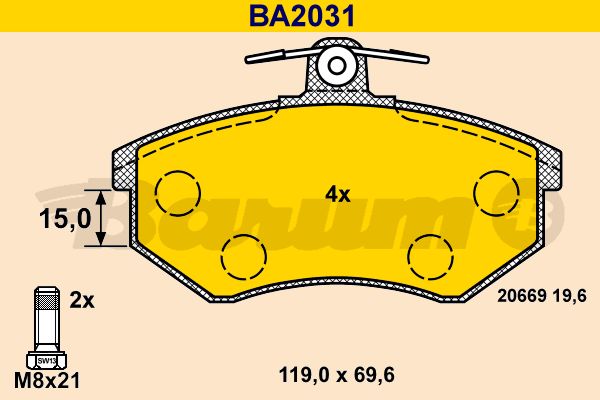 BARUM Комплект тормозных колодок, дисковый тормоз BA2031