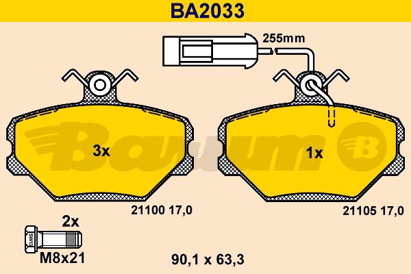 BARUM Комплект тормозных колодок, дисковый тормоз BA2033