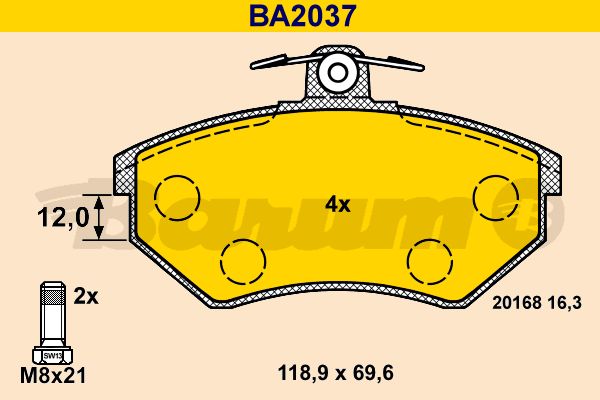 BARUM Комплект тормозных колодок, дисковый тормоз BA2037