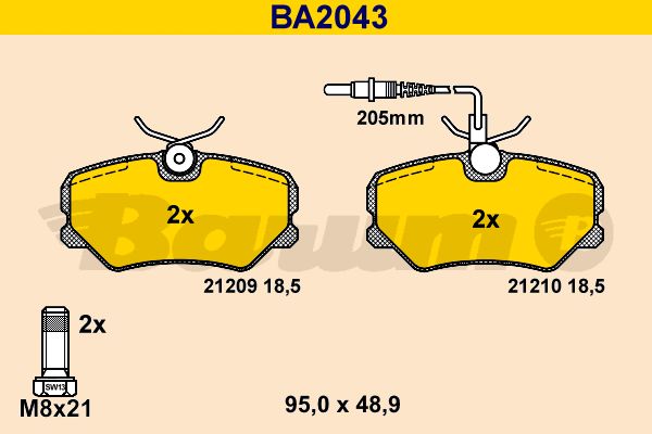 BARUM Комплект тормозных колодок, дисковый тормоз BA2043