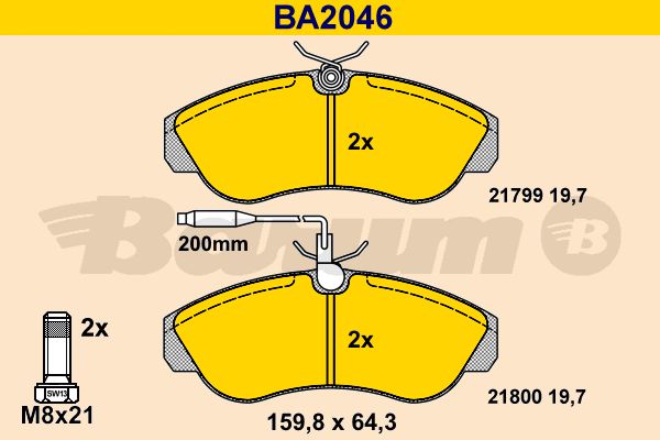 BARUM Комплект тормозных колодок, дисковый тормоз BA2046