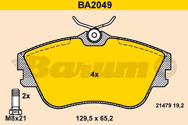 BARUM Комплект тормозных колодок, дисковый тормоз BA2049