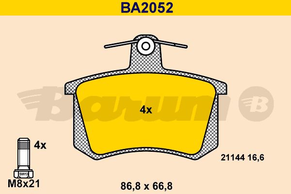BARUM Комплект тормозных колодок, дисковый тормоз BA2052