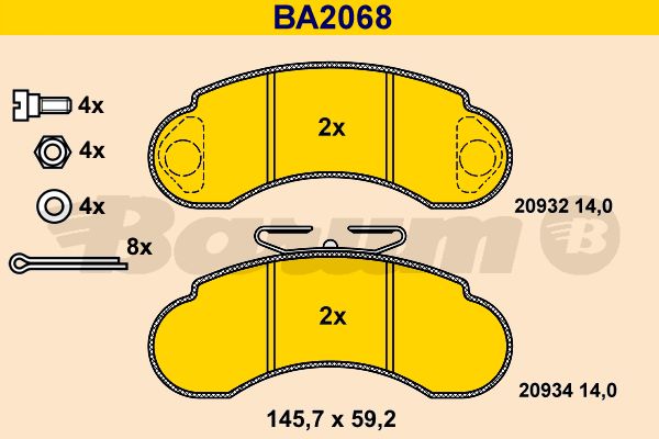BARUM Комплект тормозных колодок, дисковый тормоз BA2068