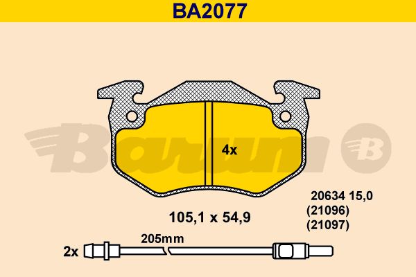 BARUM Комплект тормозных колодок, дисковый тормоз BA2077