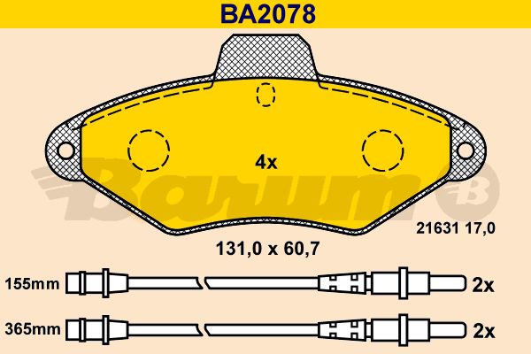 BARUM Комплект тормозных колодок, дисковый тормоз BA2078