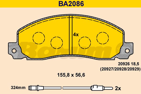 BARUM Комплект тормозных колодок, дисковый тормоз BA2086