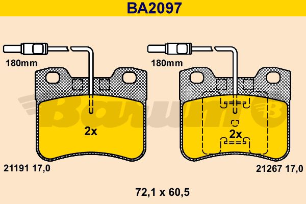 BARUM Комплект тормозных колодок, дисковый тормоз BA2097
