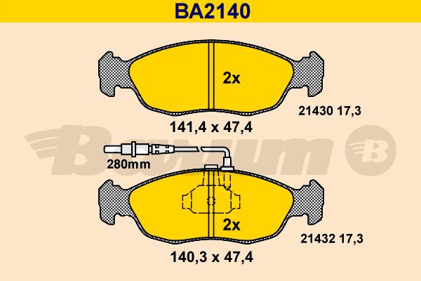 BARUM Комплект тормозных колодок, дисковый тормоз BA2140