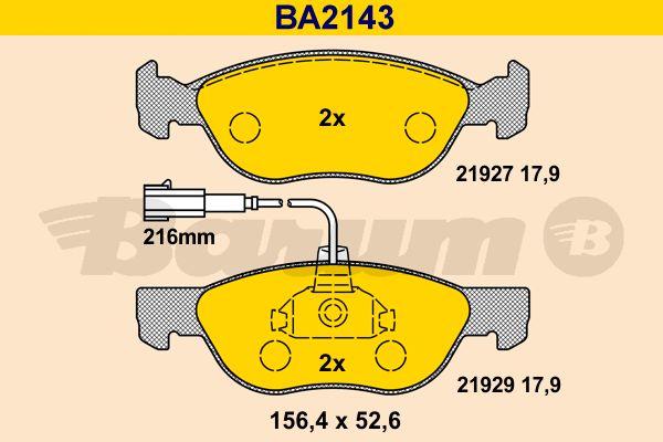 BARUM Комплект тормозных колодок, дисковый тормоз BA2143