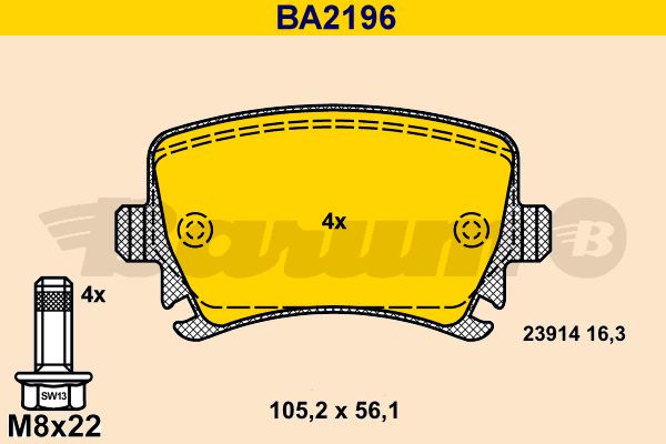 BARUM Комплект тормозных колодок, дисковый тормоз BA2196