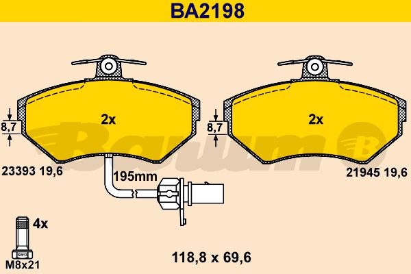 BARUM Piduriklotsi komplekt,ketaspidur BA2198