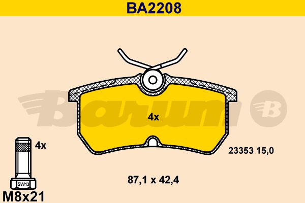 BARUM Комплект тормозных колодок, дисковый тормоз BA2208