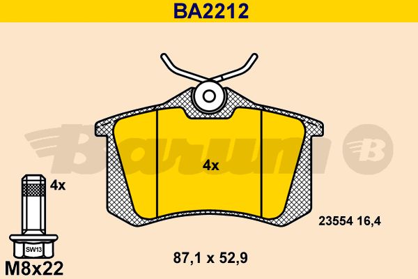 BARUM Комплект тормозных колодок, дисковый тормоз BA2212