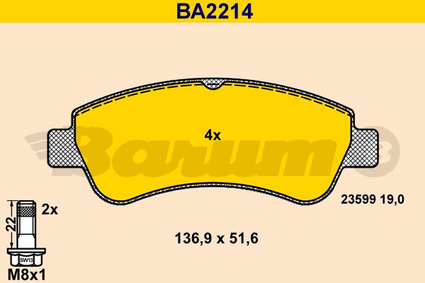 BARUM Комплект тормозных колодок, дисковый тормоз BA2214