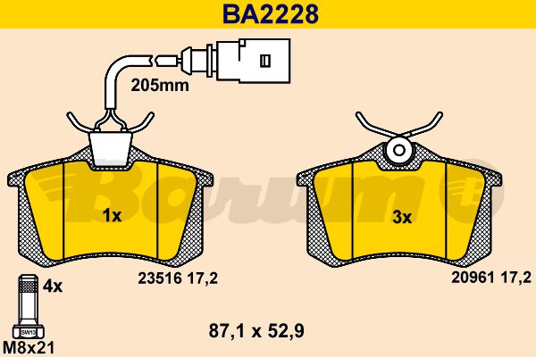 BARUM Piduriklotsi komplekt,ketaspidur BA2228
