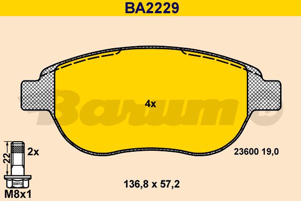 BARUM Комплект тормозных колодок, дисковый тормоз BA2229