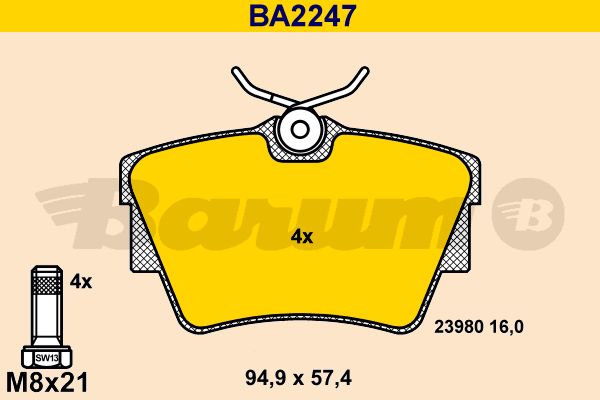 BARUM Комплект тормозных колодок, дисковый тормоз BA2247