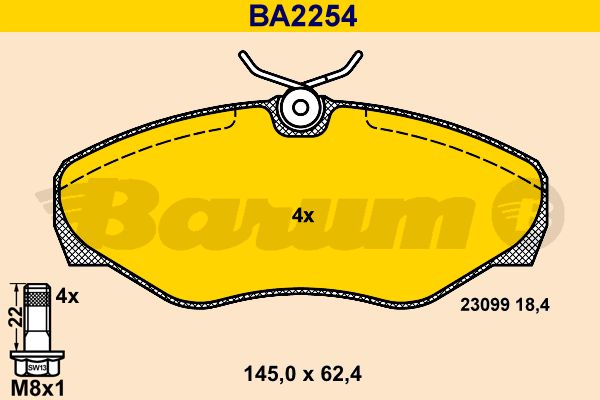 BARUM Комплект тормозных колодок, дисковый тормоз BA2254