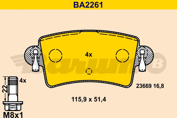 BARUM Piduriklotsi komplekt,ketaspidur BA2261