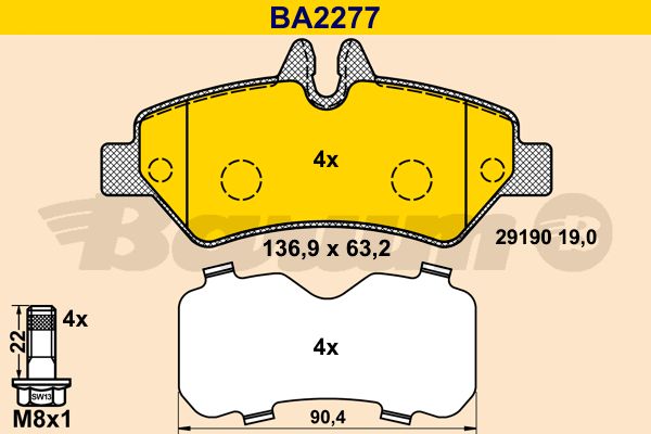 BARUM Piduriklotsi komplekt,ketaspidur BA2277