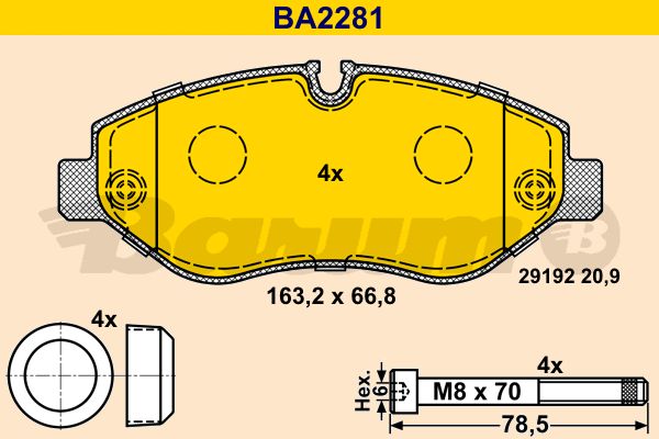 BARUM Комплект тормозных колодок, дисковый тормоз BA2281