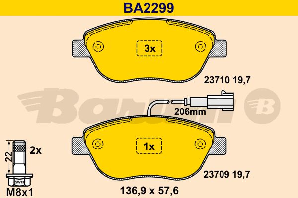BARUM Комплект тормозных колодок, дисковый тормоз BA2299