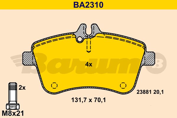 BARUM Комплект тормозных колодок, дисковый тормоз BA2310