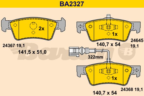 BARUM Комплект тормозных колодок, дисковый тормоз BA2327