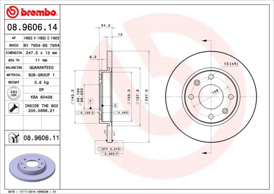 BREMBO Тормозной диск 08.9606.11