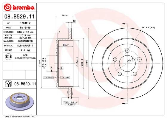 BREMBO Тормозной диск 08.B529.11