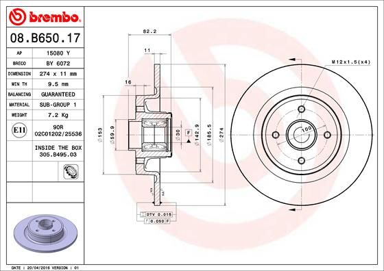 BREMBO Тормозной диск 08.B650.17