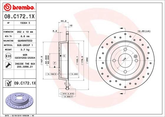 BREMBO Тормозной диск 08.C172.1X