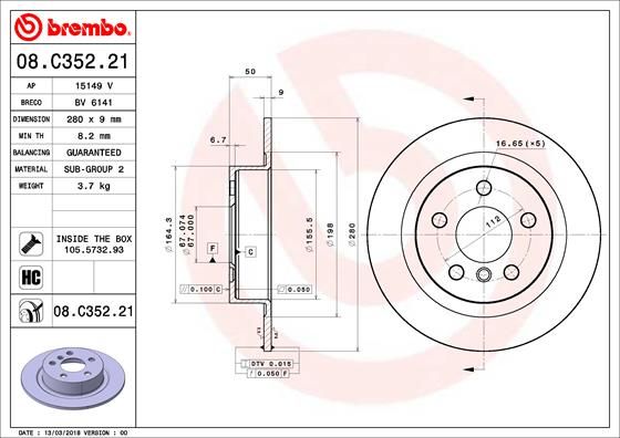 BREMBO Тормозной диск 08.C352.21
