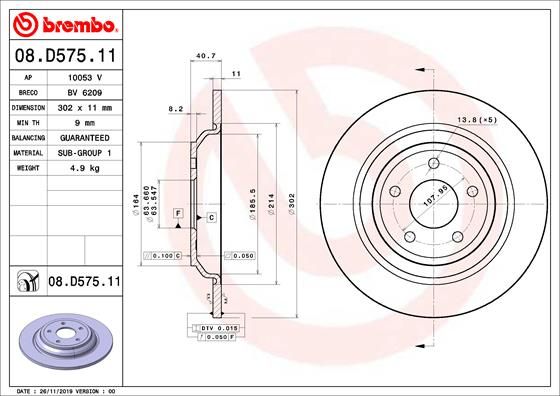 BREMBO Тормозной диск 08.D575.11