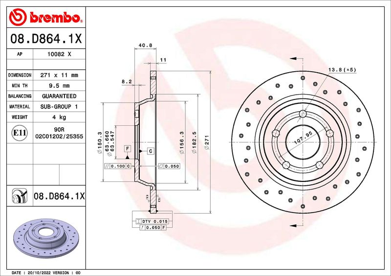 BREMBO Тормозной диск 08.D864.1X