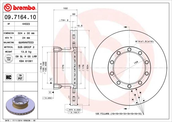BREMBO Тормозной диск 09.7164.10