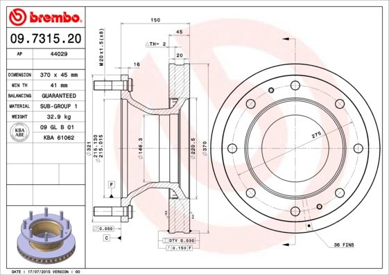 BREMBO Тормозной диск 09.7315.20