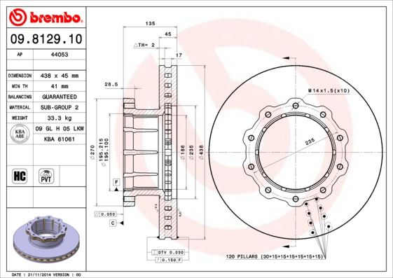 BREMBO Тормозной диск 09.8129.10
