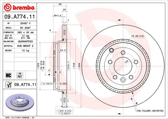 BREMBO Тормозной диск 09.A774.11