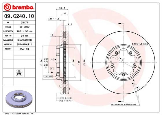 BREMBO Тормозной диск 09.C240.10