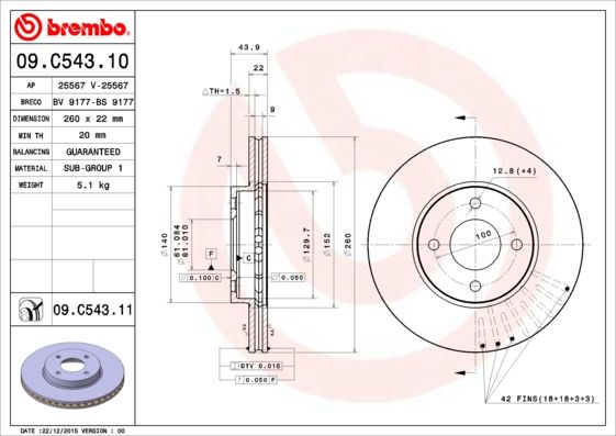 BREMBO Тормозной диск 09.C543.11