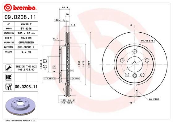 BREMBO Тормозной диск 09.D208.11