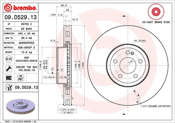 BREMBO Тормозной диск 09.D529.13