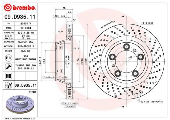 BREMBO Тормозной диск 09.D935.11