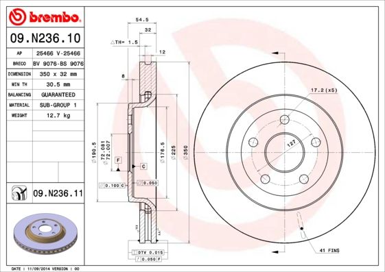 BREMBO Тормозной диск 09.N236.11