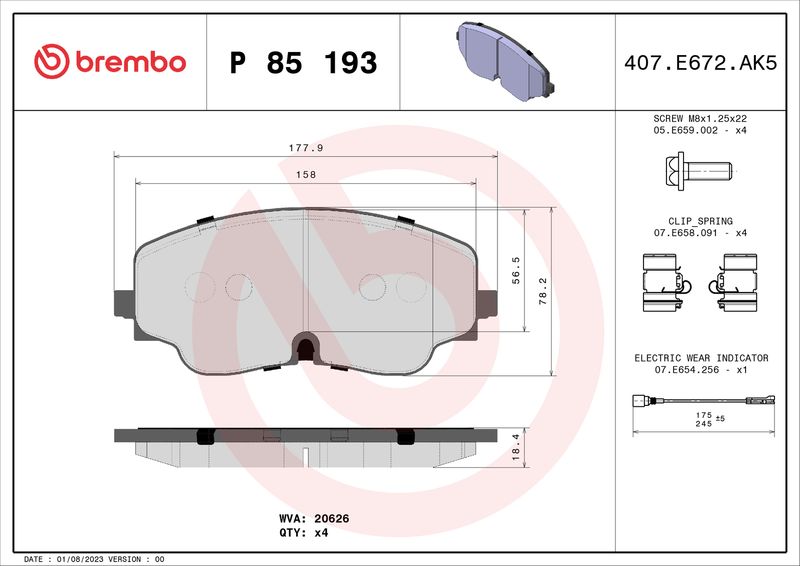 BREMBO Комплект тормозных колодок, дисковый тормоз P 85 193